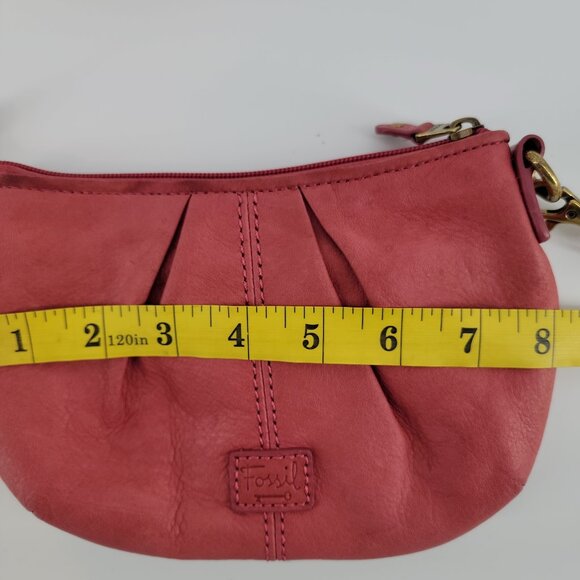 👜 Fossil Leather Pleated Mini Clutch / Crossbody – Rose Pink – Excellent - Picture 9 of 10